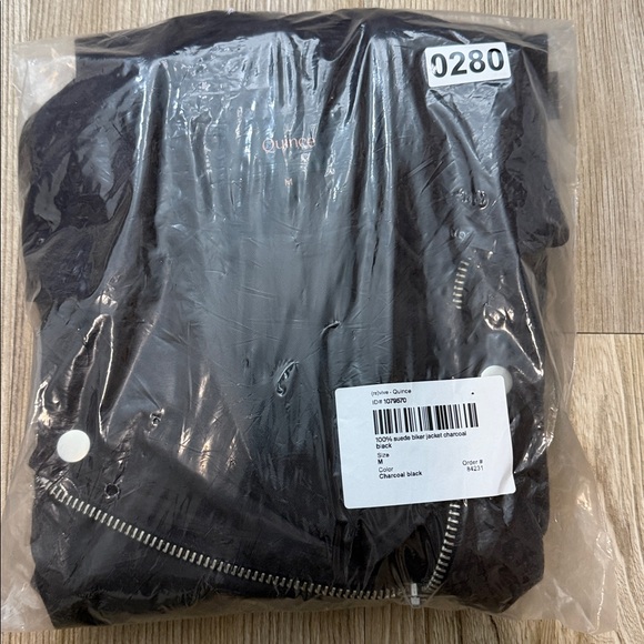 QUINCE 100% Suede Biker Jacket Color Charcoal Black Size M - Picture 6 of 8